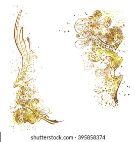 gold abstract  flowers  in luxury style with gold tinsel 
