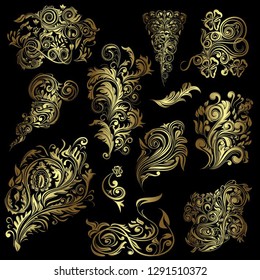 Gold  Abstract Flowers on Black Background