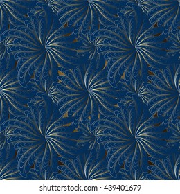 Gold abstract flowers on a blue background.