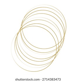 Líneas fluidas abstractas de oro que crean círculos superpuestos. Ilustración vectorial