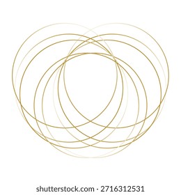Líneas fluidas abstractas de oro que crean círculos superpuestos. Ilustración vectorial