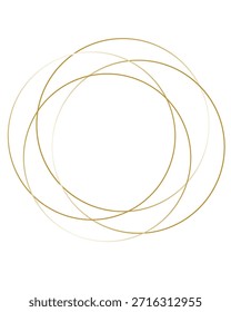 Líneas fluidas abstractas de oro que crean círculos superpuestos. Ilustración vectorial
