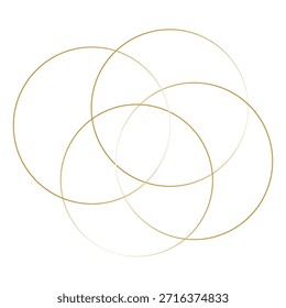 Líneas fluidas abstractas de oro que crean círculos superpuestos. Ilustración vectorial