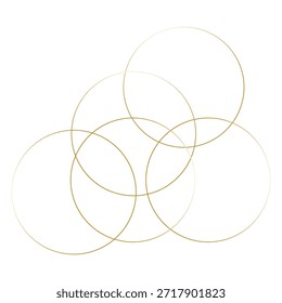 Líneas fluidas abstractas de oro que crean círculos superpuestos. Ilustración vectorial