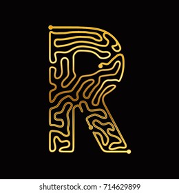 Gold Abstract Font.Line Alphabet. Letter R