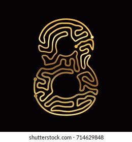 Gold Abstract Font.Line Alphabet. Number 8