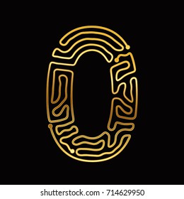 Gold Abstract Font.Line Alphabet. Number 0