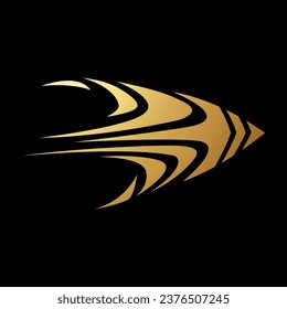 Gold Abstract Fragmented Curvy Arrow Icon on a Black Background