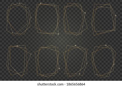 gold abstract frames for trendy  social media post and stories. Luxury golden thin delicate lines, geometric shapes isolated on transparent background.