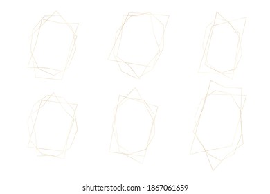 gold abstract frames for trendy  social media post and stories. Luxury golden thin delicate lines, geometric shapes isolated on transparent background.
