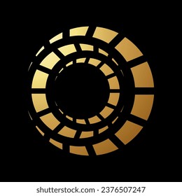 Icono de engranaje abstracto de oro con formas de media luna anidadas en fondo negro