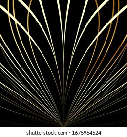 Gold abstract geometric lines on a black background.