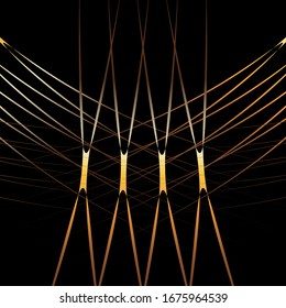 Gold abstract geometric lines on a black background.