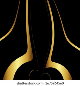 Gold abstract geometric lines on a black background.