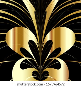 Líneas geométricas abstractas de oro sobre fondo negro.