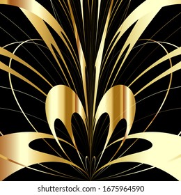 Gold abstract geometric lines on a black background.