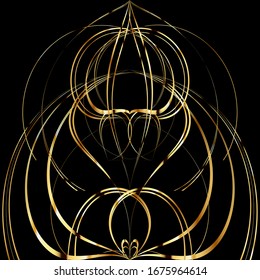 Gold abstract geometric lines on a black background.