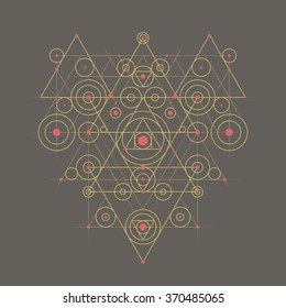 Gold Abstract Geometrical Composition on Brown Background - Vector Illustration