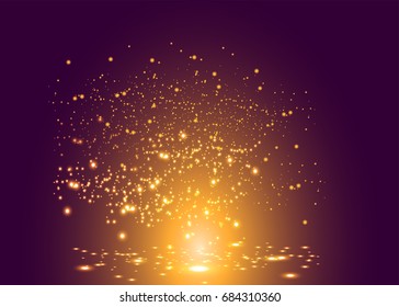 Gold Abstract Glitter Blinking sparkle . Christmas and New Year glittering  background. Backdrop with sparkling magic glowing. Dust blinking sparkle lights. 
