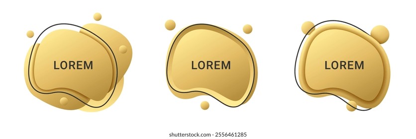 Gold abstract graphic elements of liquid form. Golden banner with space for text or logo. Luxury frame backdrop set on white background