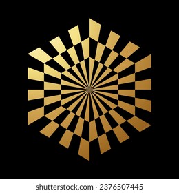 Icono de ilusión óptica con forma de hexágono dorado sobre fondo negro