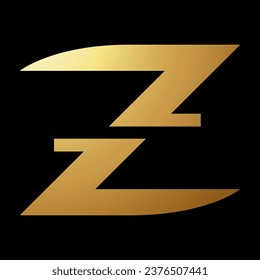 Gold Abstract Horizontally Split Letter Z Icon on a Black Background