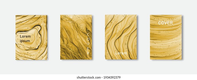 La tinta abstracta de oro cubre la colección de fondo vectorial. Juego de afiches para el sitio web de negocios de plantillas y publicidad de banner en medios sociales. Diseño de fondo de escritorio