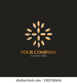 gold abstract leaf logo, vintage, vector, eps 10