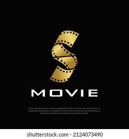 Logotipo de letra abstracta de oro S para la producción de películas de grabación de vídeo negativa