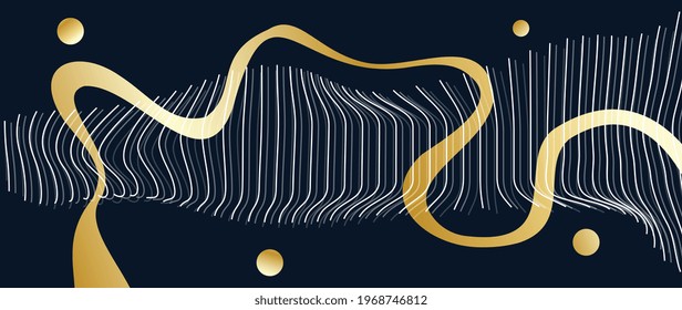 Vector de fondo de línea abstracta de oro. Diseño de papel pintado de lujo para impresiones, artes murales y decoración casera, diseño de cubiertas y embalajes.