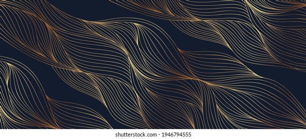 Gold abstract line arts background vector. Luxury wall paper design for prints, wall arts and home decoration, cover and packaging design.