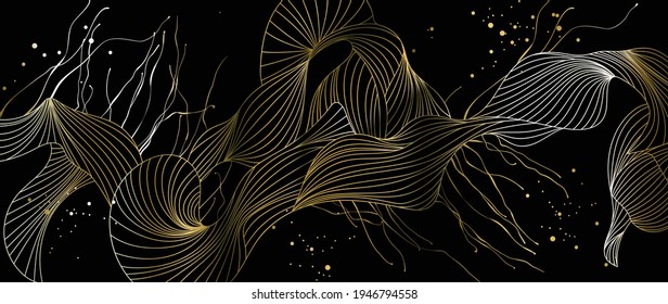 Gold abstract line arts background vector. Luxury wall paper design for prints, wall arts and home decoration, cover and packaging design.