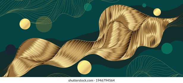 Gold abstract line arts background vector. Luxury wall paper design for prints, wall arts and home decoration, cover and packaging design.