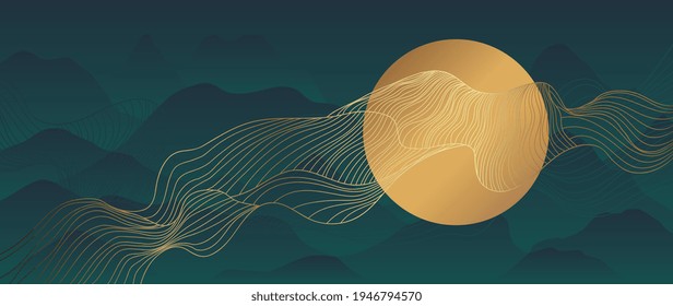 Gold abstract line arts background vector. Luxury wall paper design for prints, wall arts and home decoration, cover and packaging design.