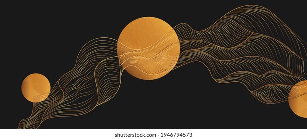 Gold abstract line arts background vector. Luxury wall paper design for prints, wall arts and home decoration, cover and packaging design.