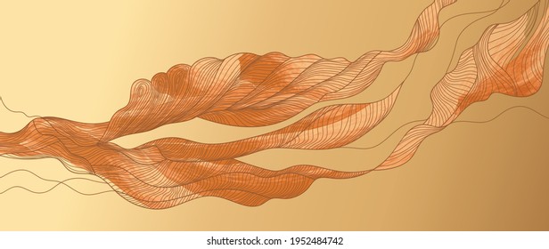 Gold abstract line arts background vector. Luxury wall paper design for prints, wall arts and home decoration, cover and packaging design.