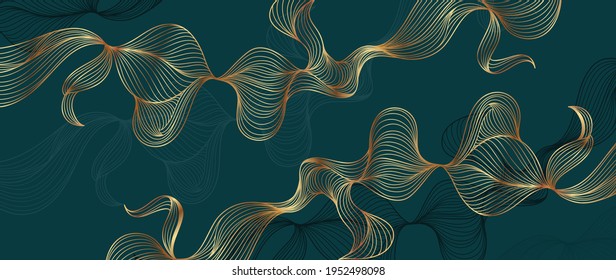 Gold abstract line arts background vector. Luxury wall paper design for prints, wall arts and home decoration, cover and packaging design.