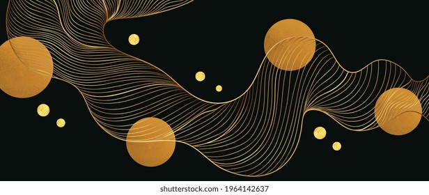 Gold abstract line arts background vector. Luxury wall paper design for prints, wall arts and home decoration, cover and packaging design.