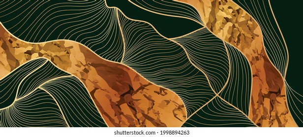Vector de fondo de las artes de línea abstractas de oro. Diseño de papel de pared oscuro de lujo para impresiones, artes murales y decoración de casa, diseño de cubiertas y embalajes.