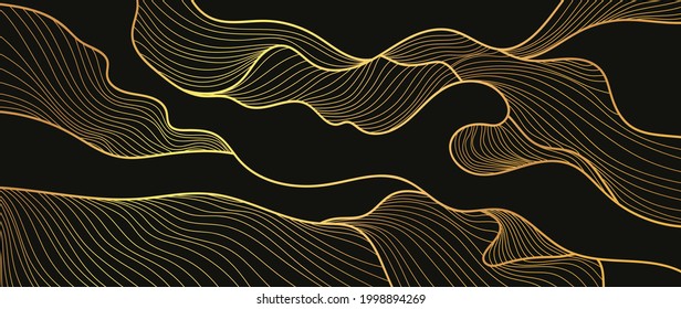 Gold abstract line arts background vector. Luxury dark wall paper design for prints, wall arts and home decoration, cover and packaging design.