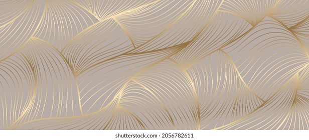 Vector de fondo de las artes de línea abstractas de oro. Diseño de papel pintado de lujo para impresiones, artes murales y decoración casera, diseño de cubiertas y embalajes.