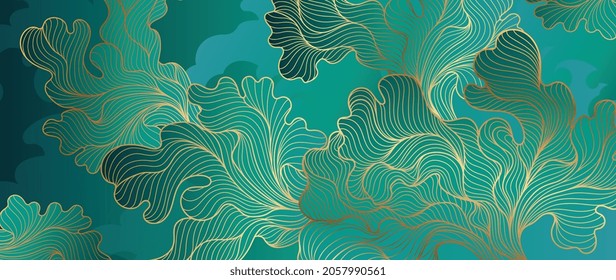 Gold abstract line arts background vector. Luxury wall paper design for prints, wall arts and home decoration, cover and packaging design.