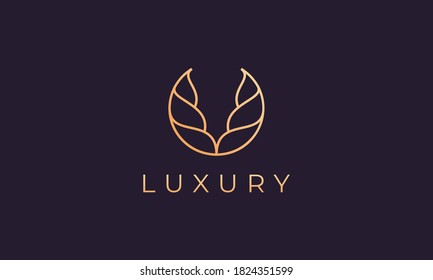 Plantilla de logotipo abstracto de oro con formas curvadas lujosas y elegantes