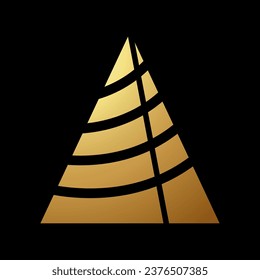 Gold Abstract Metronome Shaped Striped Letter A Icon on a Black Background