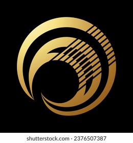 Resumen de oro Icono de cenizas anidadas con bandas diagonales en fondo negro