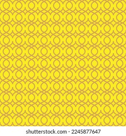 Gold abstract ogee pattern on yellow background. Interlocking gold ogee pattern on yellow backdrop. Traditional oriental art. Beautiful colored-wavy pattern.