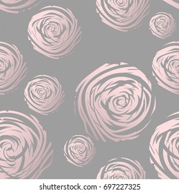 Gold Abstract Roses on grey. Vector Seamless Pattern. Artistic background for wallpaper, wrapping, scrapbooking, textile, wedding, save the date, banner, brochure, poster, home decor, etc. Vector 