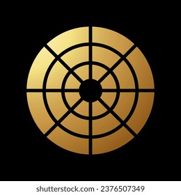 Gold Abstract Round Radar Shaped Icon on a Black Background