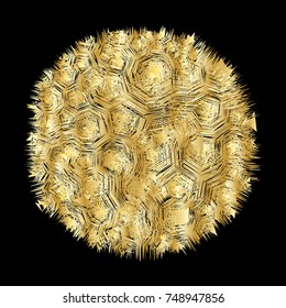 Gold abstract round shape isolated on dark background for logo, design concepts, posters, banners, web, presentations and prints. Vector illustration.