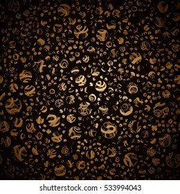 Gold abstract seamless pattern with swirl rounds. Vector illustration.